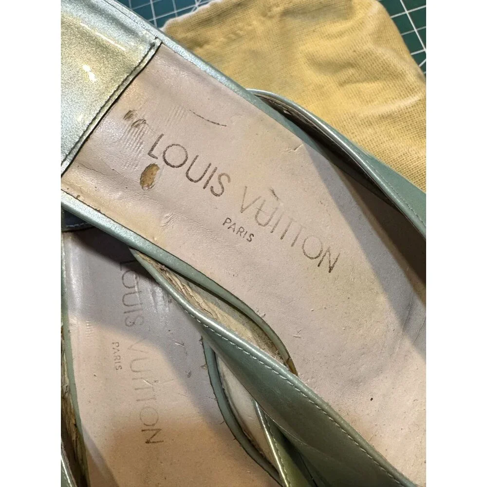 Louis Vuitton Ciabattine Green Slide Mules Womens Shoes Size 39 Leather Open Toe - Picture 3 of 4